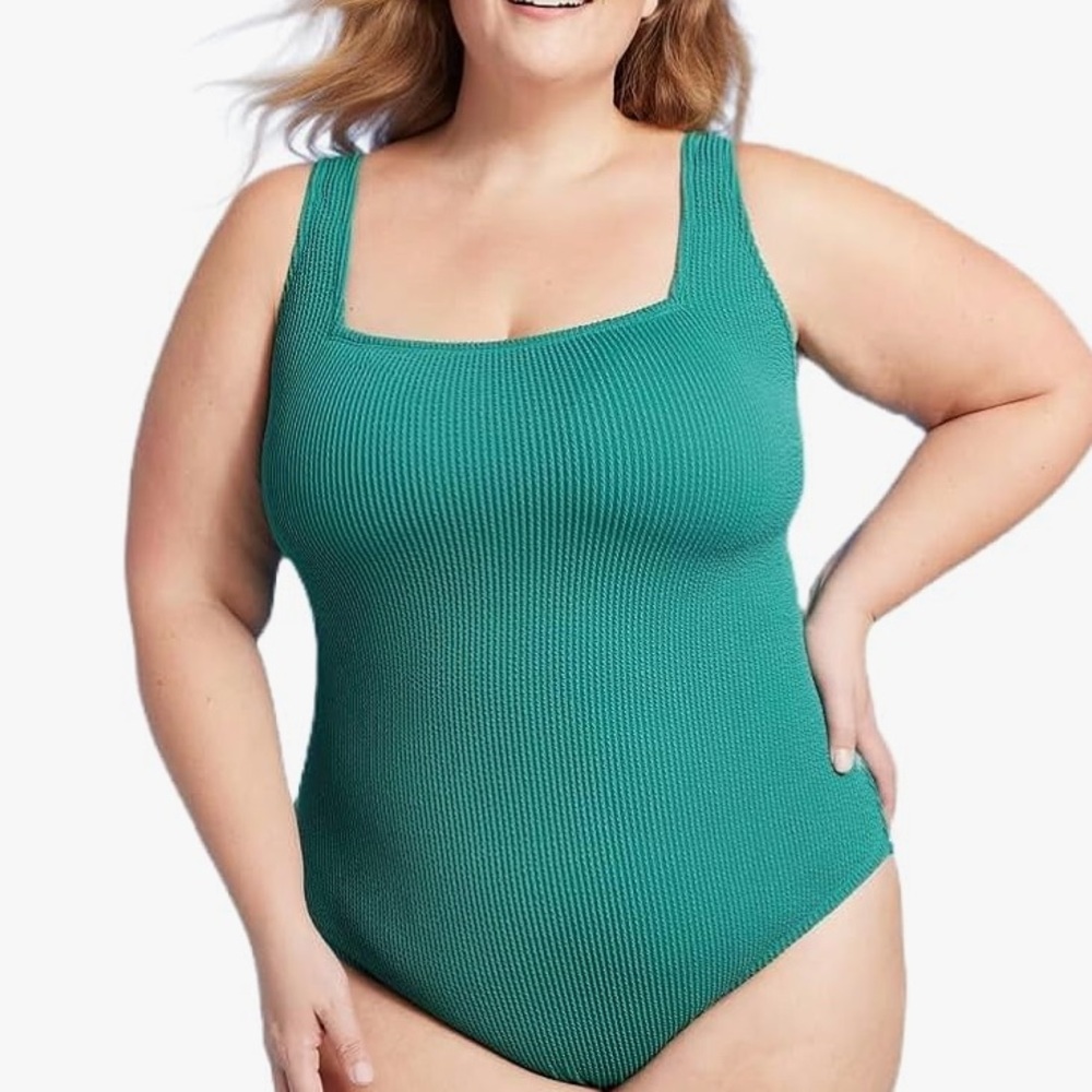 Kona Sol Green Pucker Textured One Piece Swimsuit Plus Sizes 18/20/22/24 NEW
